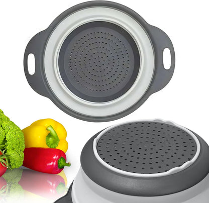 Green Kitchen Strainer Colander Set - 2 PCS Multifunctional Colander Silicone Food Strainers for Kitchen for Pasta and Spaghetti Collapsible with Plastic Handles