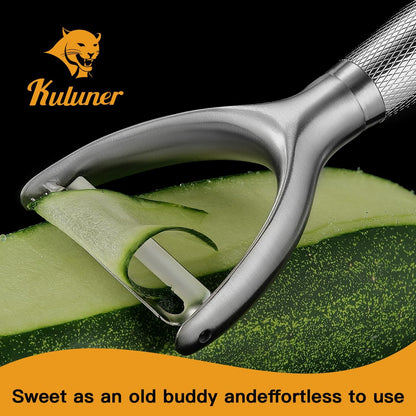 Serrated Blade Premium I Type 304 Stainless Steel Multifunctional Kitchen Peeler Real Wood Handle Ultra Sharp Blade Vegetable Potato Apple（Agarwood）