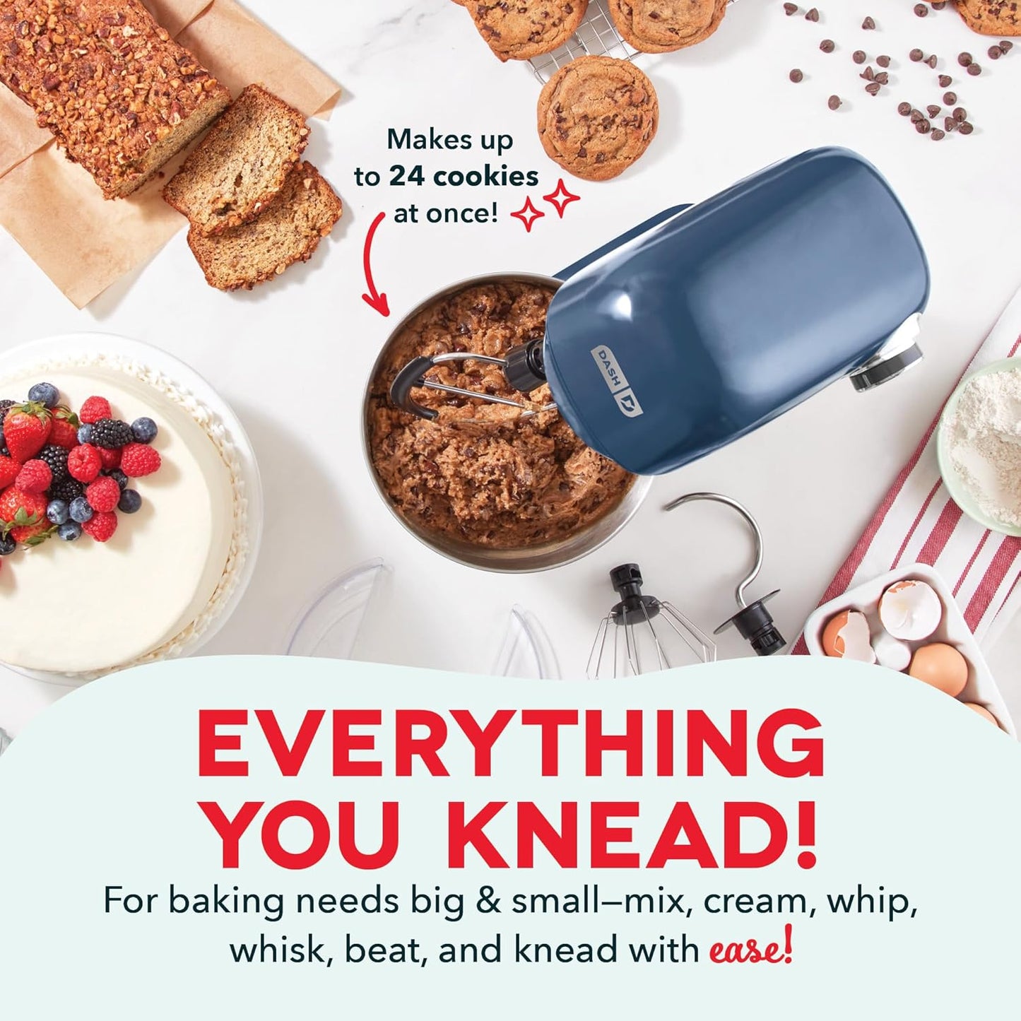 Dash 3.5QT Tilt-Head Stand Mixer - Electric Stand Mixer with Stainless Steel Bowl and Splash Guard For Baking - Cream, 3.5-Quart