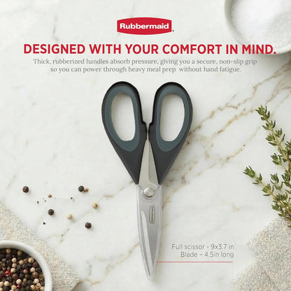 Rubbermaid Kitchen Scissors All Purpose Heavy Duty, Stainless Steel Kitchen Shears with Protective Sheath, Dishwasher Safe Kitchen Scissors for Food, Meat, Poultry & Herbs, Comfort Grip, Charchoal