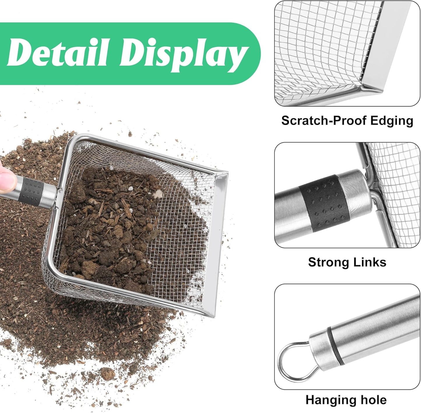 Adnee 2 Pcs Wider Gardening Soil Sifter-5.5" W Garden Sieve Sifter with Handle (3.8/5 mm Mesh)-Portable Gardening Sifter for Gradening Sand Soil Dirt Compost