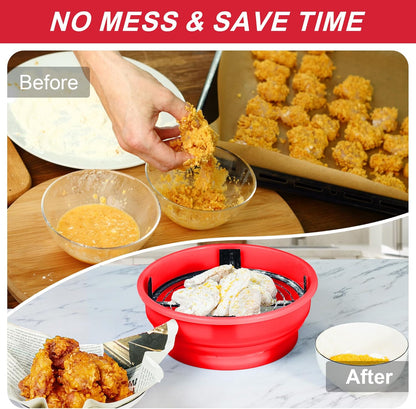 FJNATINH Collapsible Batter Bowl - Mess Free Better Breader Shaker Bowl with Lid Breading Shaker Container - Great for Fried Fish, Fried Chicken, Onion Rings, Wings & More,No Leak,Easy to Store