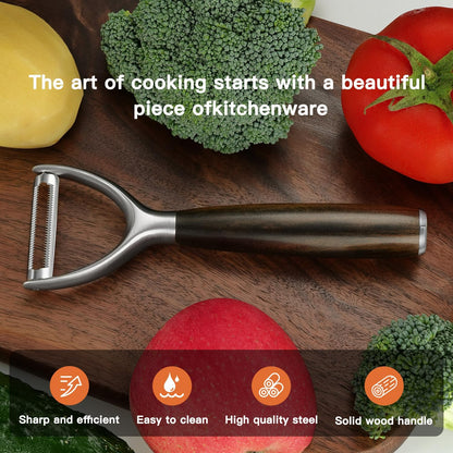 Serrated Blade Premium I Type 304 Stainless Steel Multifunctional Kitchen Peeler Real Wood Handle Ultra Sharp Blade Vegetable Potato Apple（Agarwood）