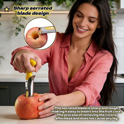Apple Corer, Stainless Steel Apple Corer and Divider with Sharp Serrated Blade – Easy to Use – Core Remover Tool for Apples, Pears, Cupcakes – Heavy-Duty Kitchen Gadget for Baking, Cooking (Yellow)