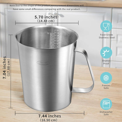 Newness Stainless Steel Measuring Cup, Metal Measuring Cup with Handle (Upgraded, 3 Marking Including Cup/ML/Ounce Scale), 16 Ounces (0.5 Liter, 2 Cup)