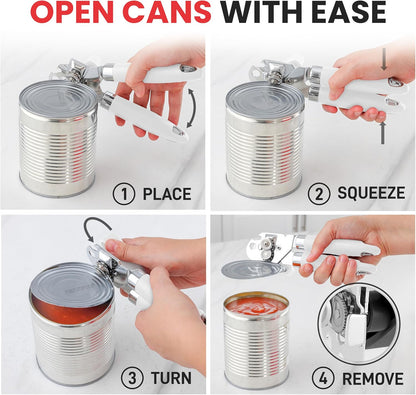 Zulay Kitchen Can Opener with Large Bottle Opener - Heavy Duty Stainless Steel Manual Can Opener with Turn Knob and Soft Grip Handles - Black