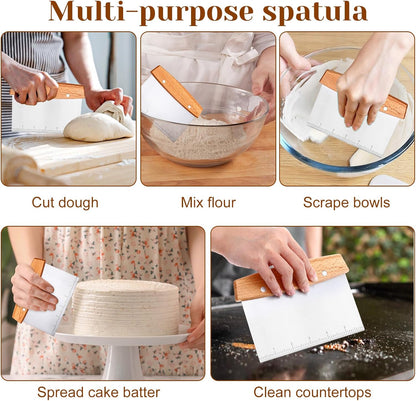 Dough Scraper, Stainless Steel Dough Scraper Cutter, Griddle Scrapers with Wooden Handle, Pizza Cutter for Flat Top Griddle, Bread and Pizza