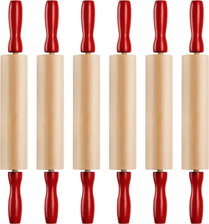 Mini Rolling Pin 7.5 Inch (6 Pack) Kids Rolling Pin Set for Play Dough Accessories Small Pin for Dough - Wooden Rolling Pins For Baking With Handles for Foods, Baking Supplies, And Playtime