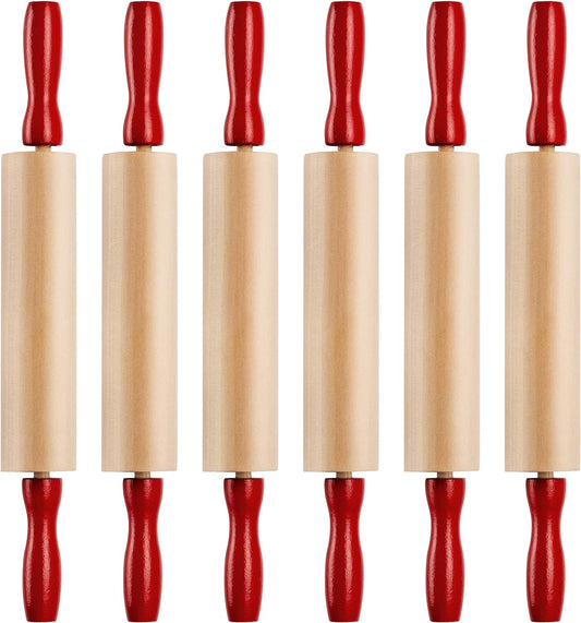 Mini Rolling Pin 7.5 Inch (6 Pack) Kids Rolling Pin Set for Play Dough Accessories Small Pin for Dough - Wooden Rolling Pins For Baking With Handles for Foods, Baking Supplies, And Playtime