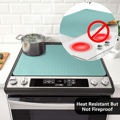 Stove Top Cover for Electric Stove- Range Covers for Electric Stove,Silicone XXL Dish Drying Mat, Glass Cooktop Covers, Flat RV Range top Mats (Black, 28"x20")