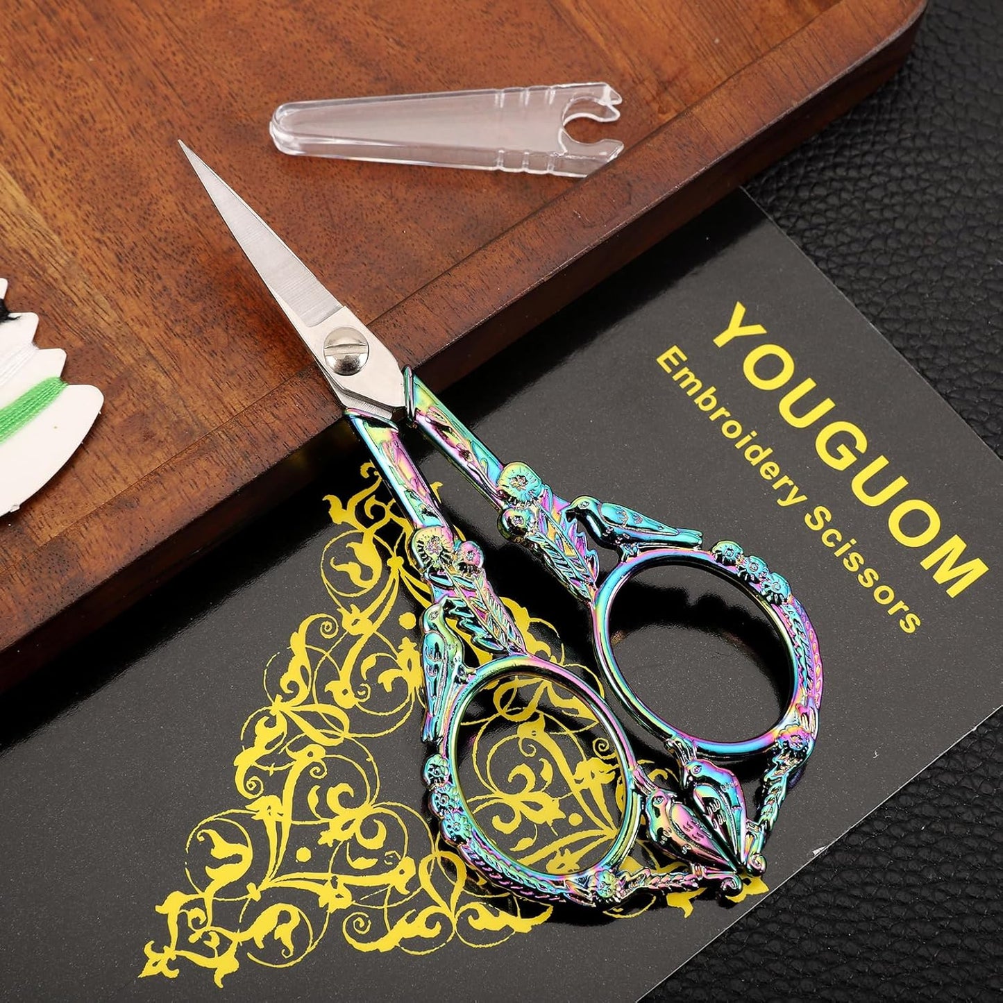 YOUGUOM Sewing Embroidery Scissors, Small Thread Scissor for Craft Artwork Needlework Yarn Knitting Detail Snips, Black Cute Bird Shears
