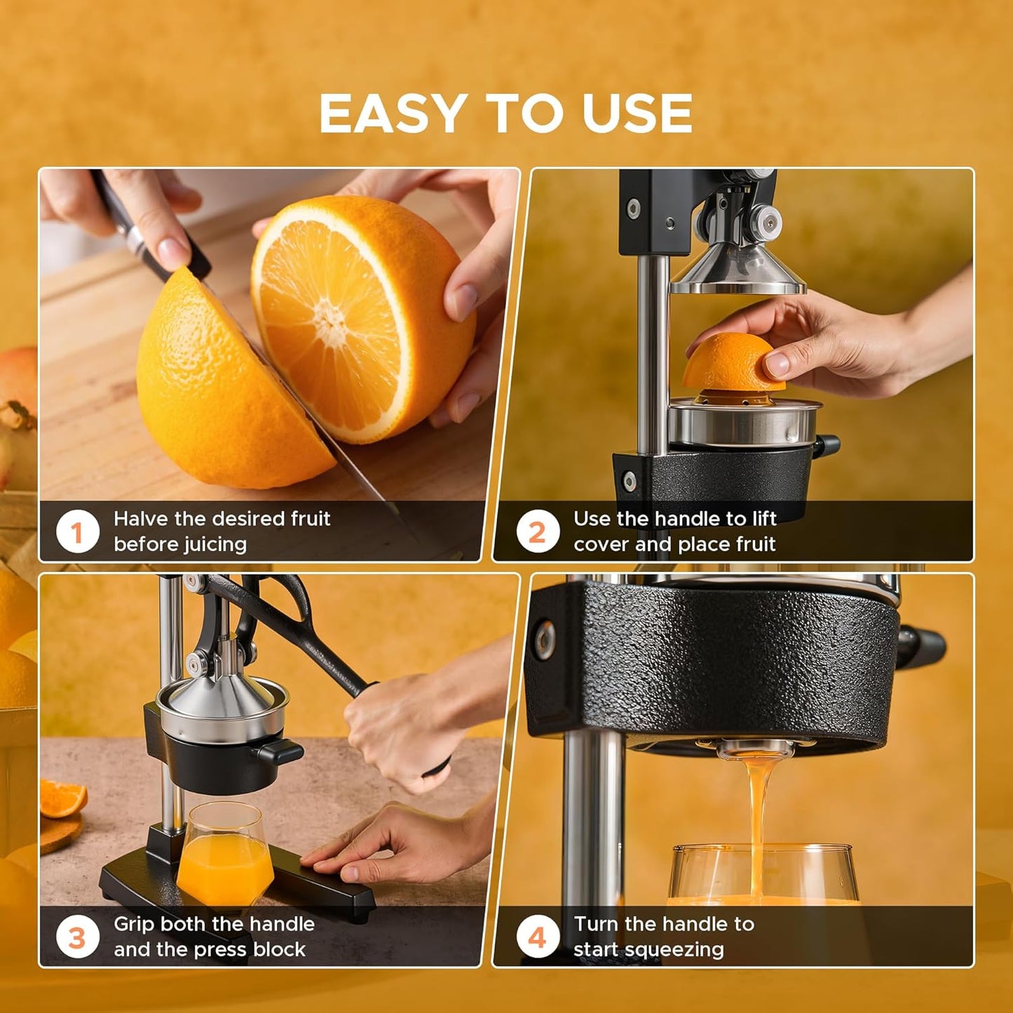 CO-Z Manual Citrus Juicer, Commercial Grade Cast Iron Orange Juicer, Professional Heavy Duty Juice Press with Removable Strainer, Manual Juice Extractor for Orange Lemon Pomegranate Citrus, Black