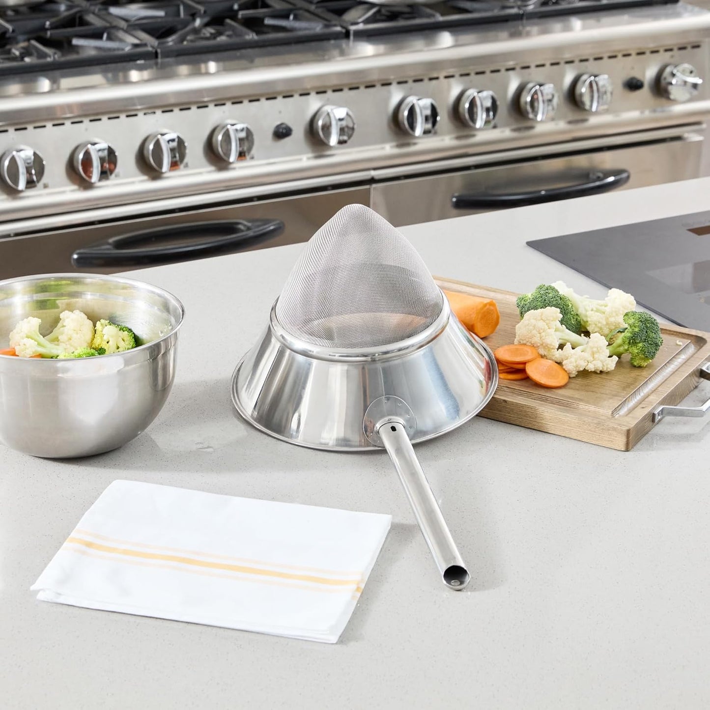Restaurantware Fine Mesh Strainer Set of 3 Different Sizes with Silicone Handle Stainless Steel Extra Fine Mesh Strainer Heat-Resistant Handle Dishwasher-Safe for Rice, Quinoa, Pasta