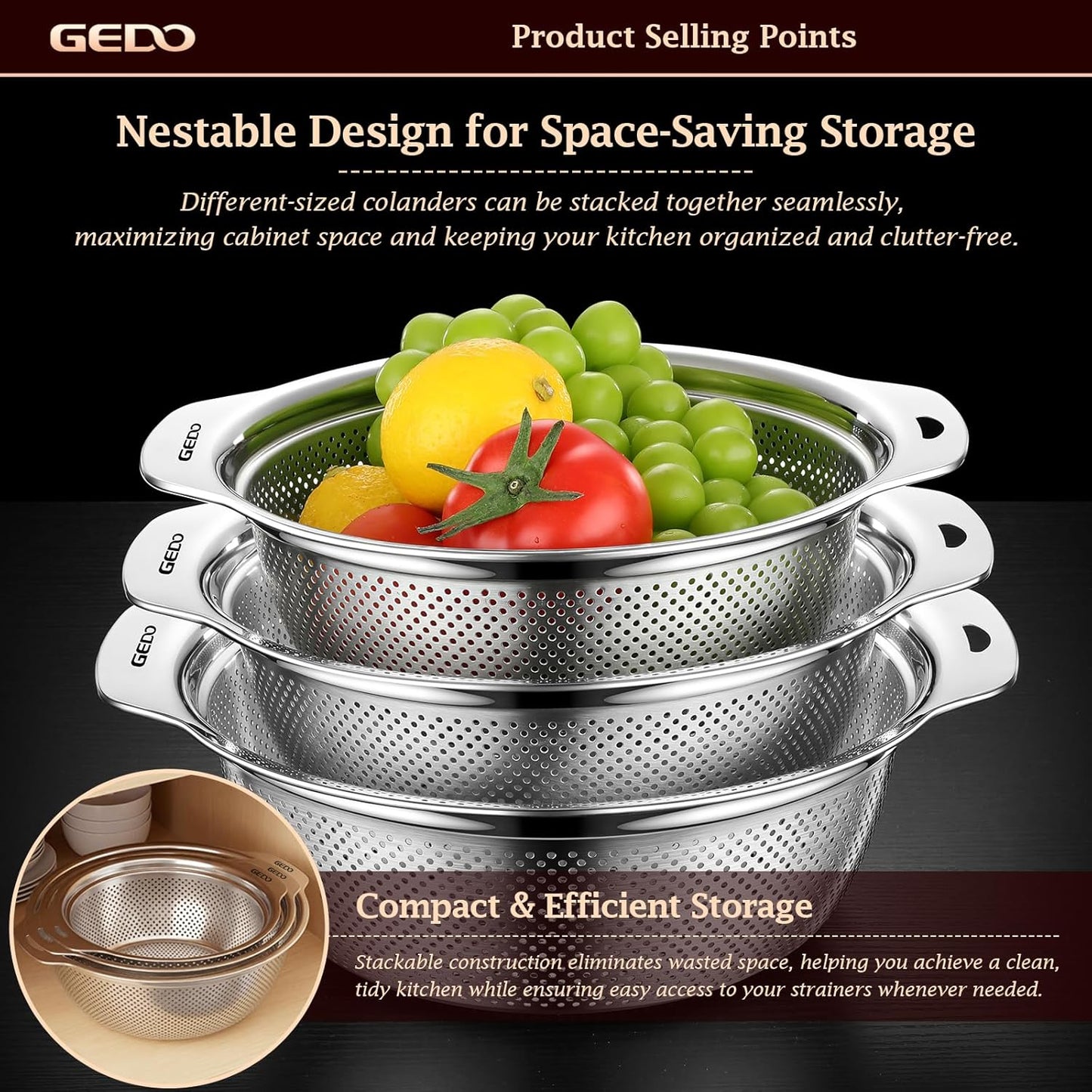 GEDO Stainless Steel 4 Piece Mixing Bowls Set, SUS316 Metal Nesting Bowls, Silver, Kitchen Food Prep Serving Bowls (7.07/8.64/10.21/11.79 in)