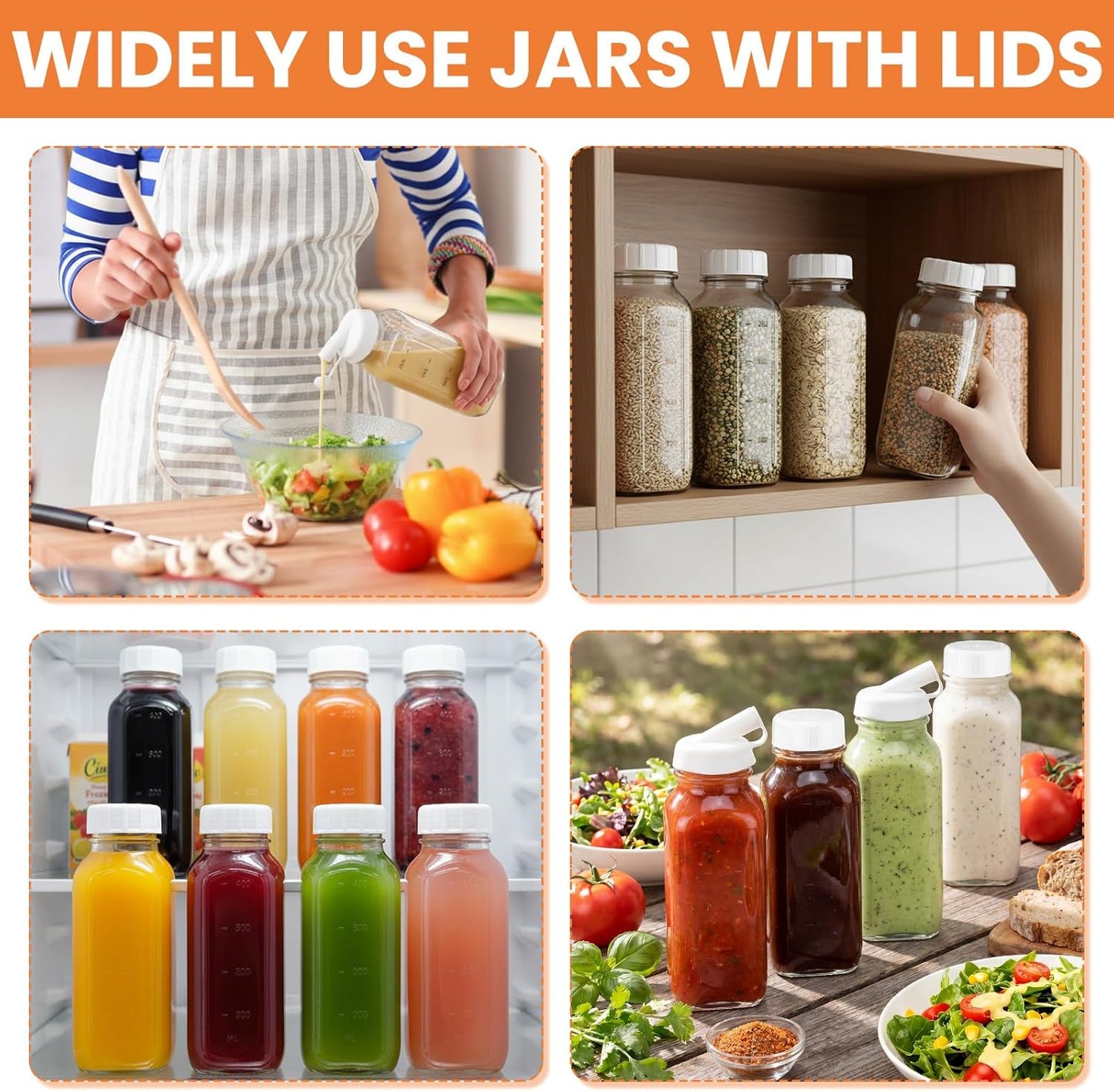 2 Pcs 16 oz Salad Dressing Shaker Glass Dispenser with Silicone Pour Spout and Tamper-proof Lid Refillable Salad Dressing Dispenser Mixer Shaker for Sauces Ketchup Sour Cream Syrup