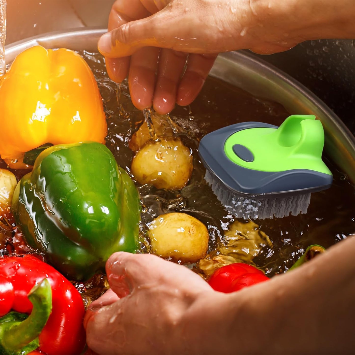 Aodaer 4 Pieces Vegetable Brush Potato Scrubber Brush Silicone Hard and Soft Side Fruit Cleaning Tools for Delicate or Tough-Skinned Vegetables
