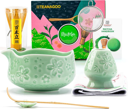TEANAGOO Matcha Whisk Set,7 Pcs Matcha Start Set Lt.Grey,Matcha Kit for Ceremony,Matcha Tea Set with Whisk and Bowl with All Accessories,Gift for Friend/Family