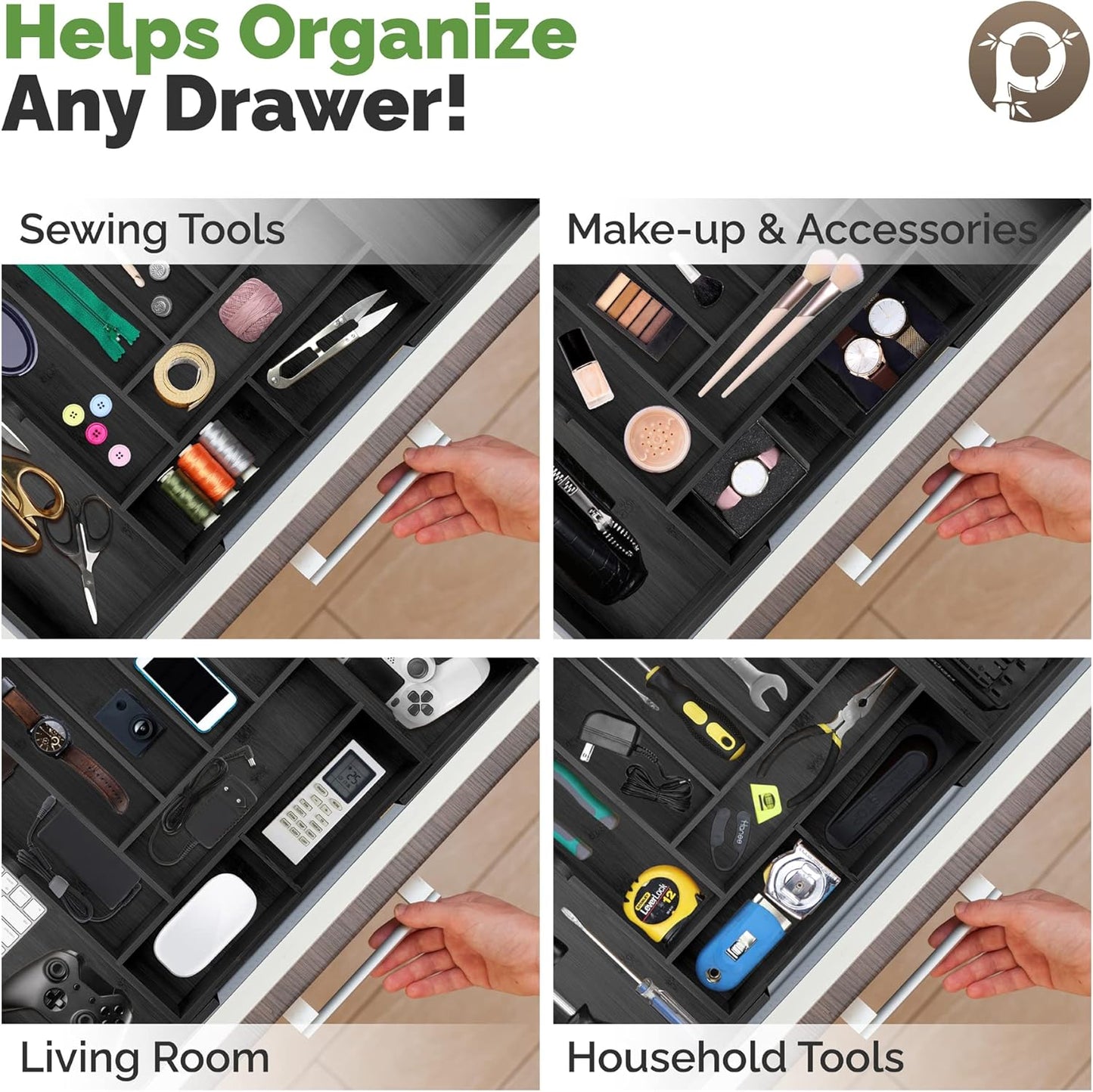 Pristine Bamboo Silverware Organizer - Small Extra-Deep Wooden Kitchen Drawer Organizer Divider for Spoons, Forks, Knives & Cutleries - 5 Slots