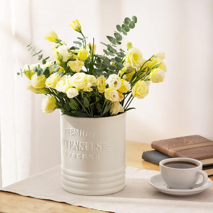 LOVECASA Utensil Holder, 7.2"+5.4" Ceramic Utensil Holder for Countertop, Large Cooking Utensil Crocks for Kitchen Counter, Farmhouse Utensil Vase for Housewarming, Kitchen Decor, Set of 2, Oasis