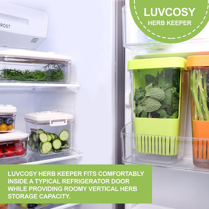 LUVCOSY Herb Keeper Set: 3 Pack Herb Saver+1 Pack Herb Scissors+2 Pack Herb Stripper, BPA-Free Plastic Herb Container for Cilantro, Mint & Asparagus, Keeps Fresh Herbs for 3 Times Longer