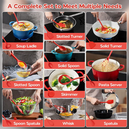 Onader Silicone Cooking Utensils Set of 10, Kitchen Utensils for Nonstick Cookware, Heat Resistant & Nontoxic Spatula Set- Khaki