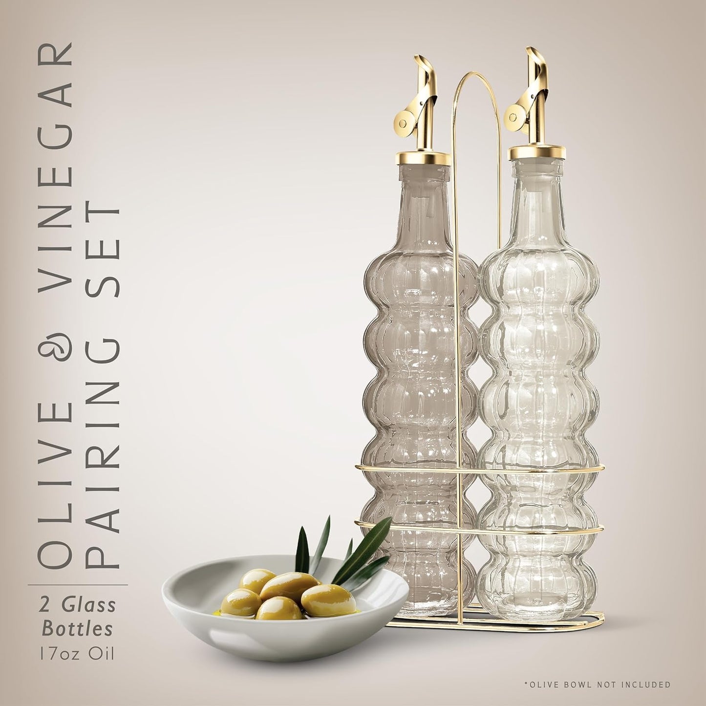 COOK WITH COLOR Glass Olive Oil Bottle Dispenser - 2 Pack- 17oz Oil and Vinegar Cruet - Olive Oil Carafe Decanter for Kitchen, Elegant Waves, Clear