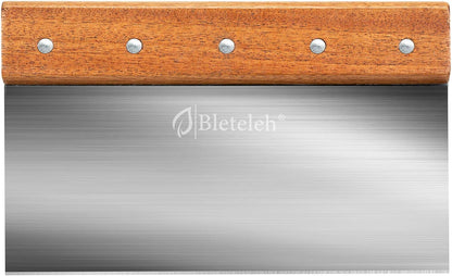 8-inch Long Bench/Dough Scraper, Stainless Steel Blade, Commercial Kitchen Tool with Wooden Handle (8-inch Long)