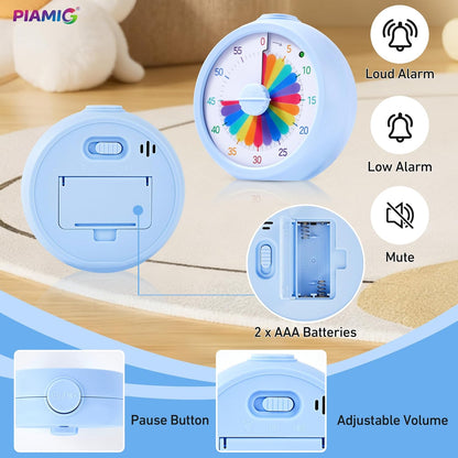 Visual Timer, 60-Minute Countdown Timer for Kids and Adults with Adjustable Volume, Rainbow Design Time Management Tools with Silent Operation, Suitable for Classroom, Office and Home (Blue)