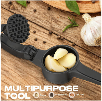 Kitchen Garlic Press, Rust Proof & Dishwasher Safe Garlic Mincer, Durable Garlic Crusher Set with Peeler＆Brush, Easy to Clean and Squeeze, Matte