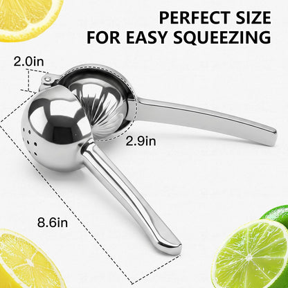 Lemon Squeezer, Stainless Steel Lemon Juicer, Manual Juicer for Lemon Citrus Lime, Foldable Handheld Citrus Squeezer with Seed-Strainer (Silver)