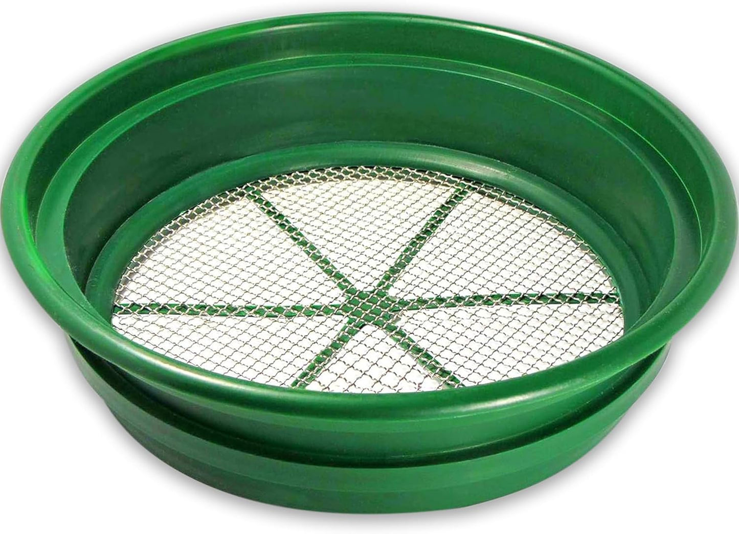 SE 13.25 Inch Wide Stackable Classifier Gold Prospecting Pan - 1/8 Inch Stainless Steel Mesh Sifting Pan, Green
