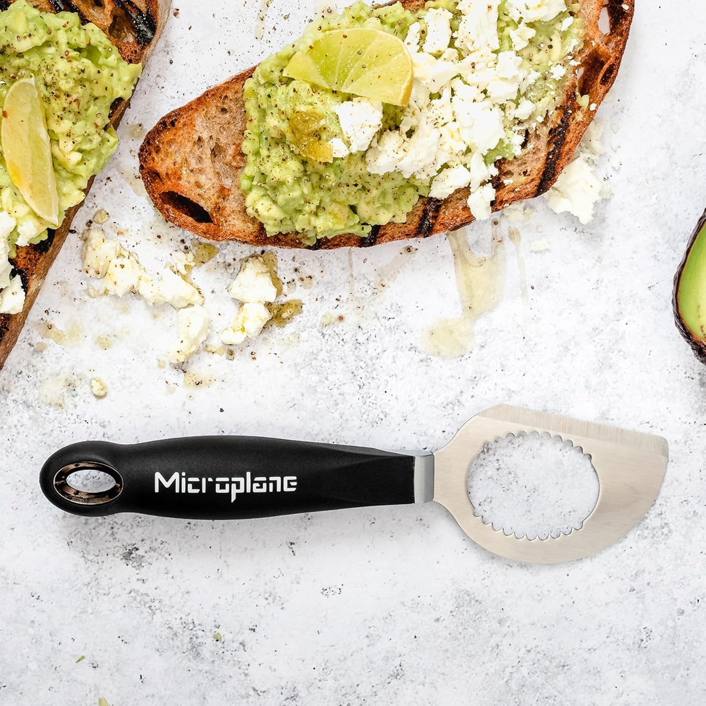 Microplane Avocado Tool | 3-in-1 Stainless Steel Avocado Slicer Tool, Pit Remover & Peeler with Soft Grip Handle | Avocado Cutter for Easy Prep | Dishwasher Safe