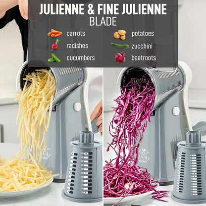 Zulay Kitchen Rotary Cheese Grater 5 Blade Cheese Shredder - Manual Hand Crank Cheese Grater With Reinforced Suction & 5 Interchangeable Drums - Easy to Use, Vegetable Chopper Round Mandoline Slicer - Colors A