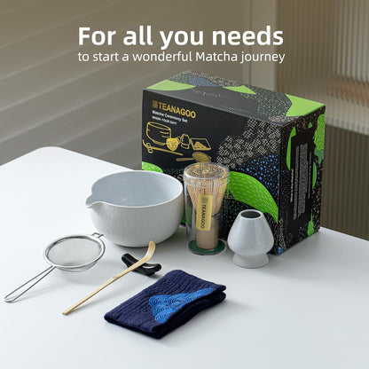 TEANAGOO Matcha Whisk Set,7 Pcs Matcha Start Set Lt.Grey,Matcha Kit for Ceremony,Matcha Tea Set with Whisk and Bowl with All Accessories,Gift for Friend/Family