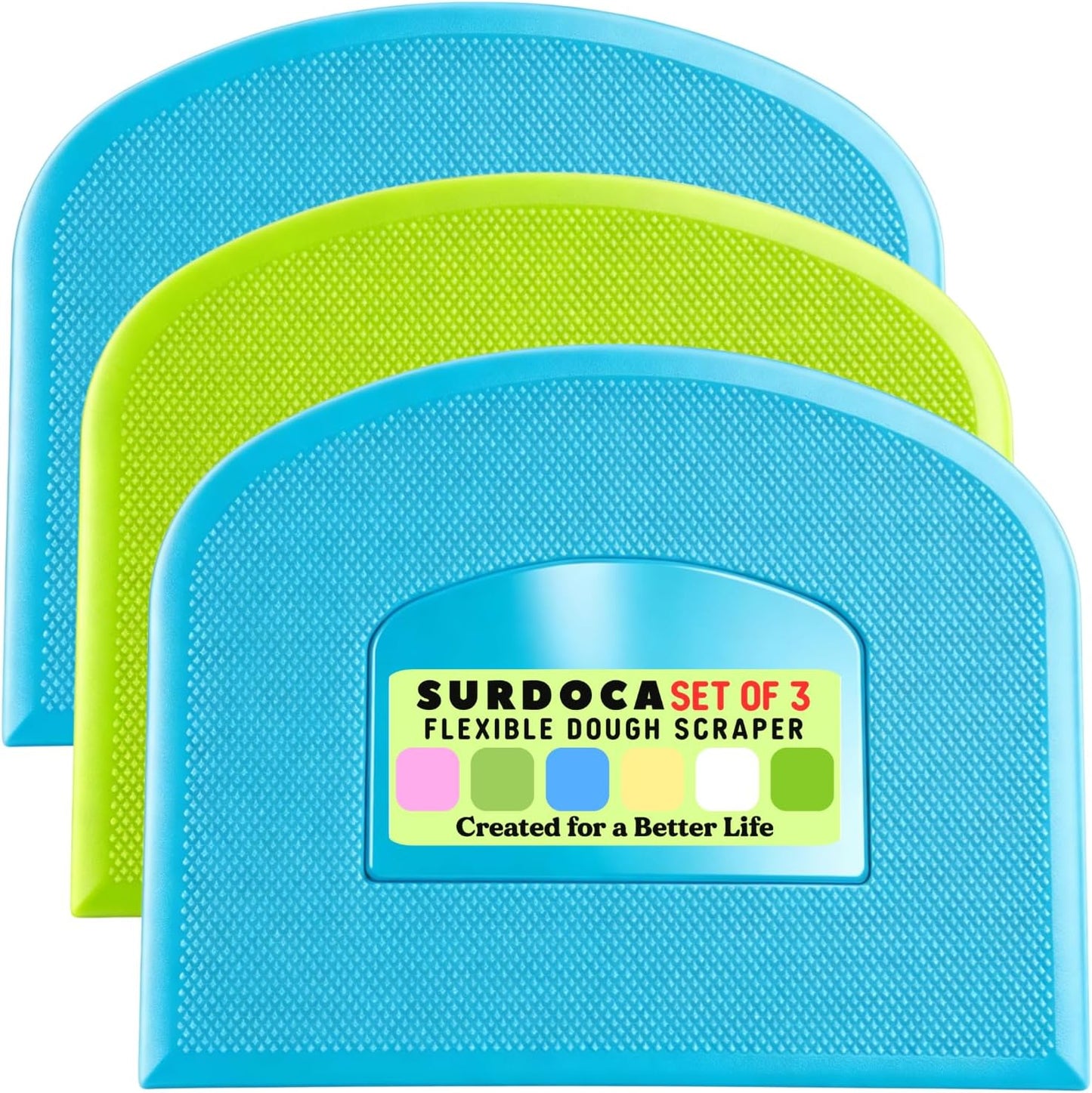 SURDOCA Dough Scraper Bench Scraper - 3P 4.7x3.7" Plastic Flexible Bowl Scraper, Sharp Edge & Angles Cake Scraper. Non-Slip Bakeware Decorating Tools Sculpting & Modeling Tools - Green+White+Green - Colors A