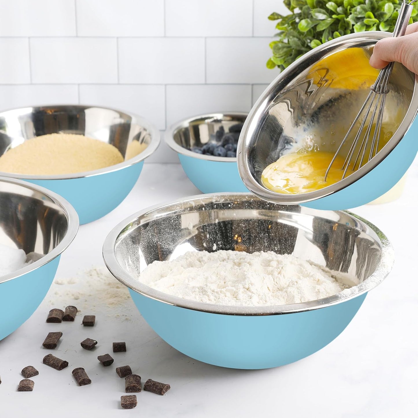 WHYSKO Meal Prep Stainless Steel Mixing Bowl (5-Piece Set) Home, Refrigerator, and Kitchen Food Storage Organizers | Ecofriendly, Heavy Duty, No Lids
