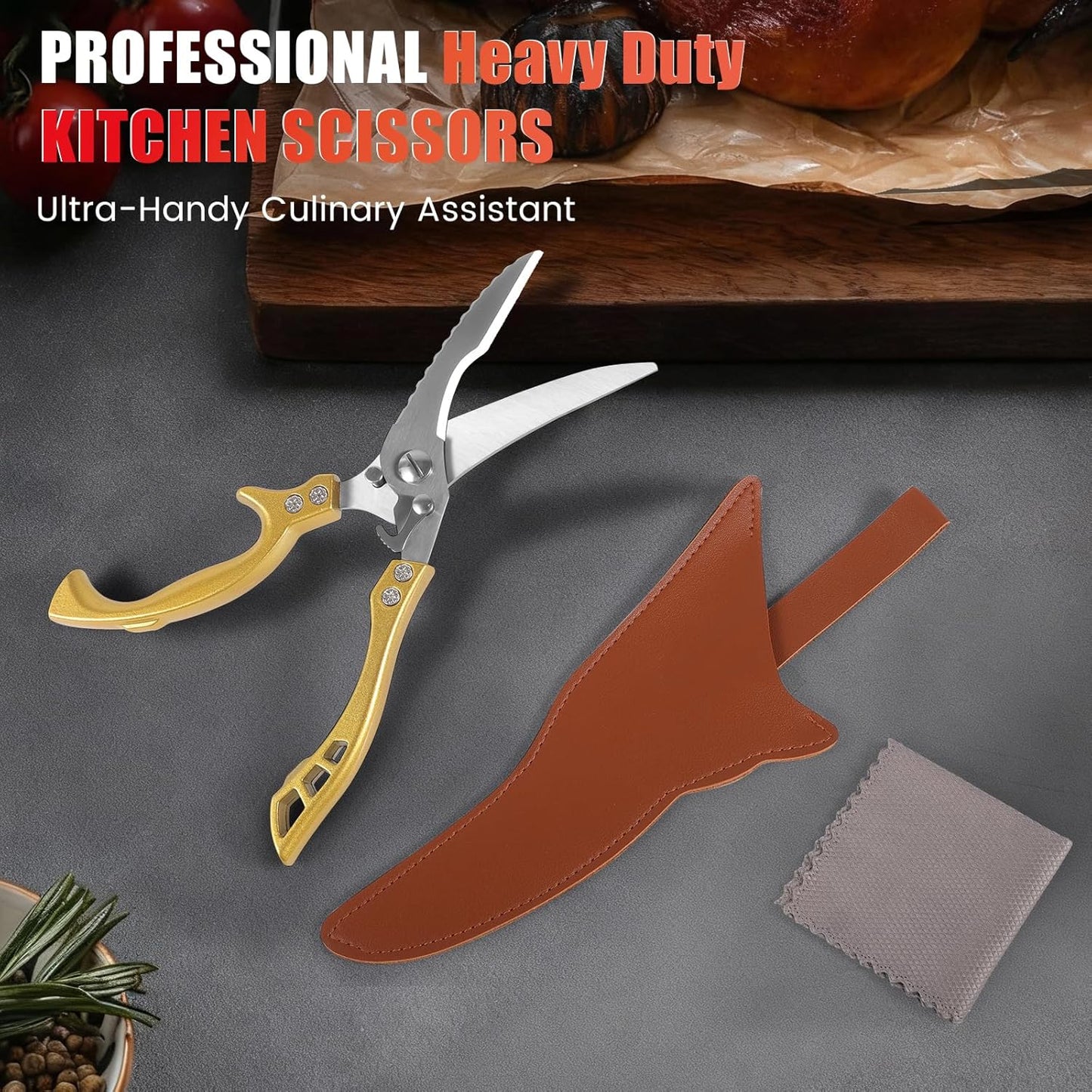 ANDONG Upgrade Heavy Duty Stainless Steel Kitchen Scissors - Professional Poultry Shears for Bone, Meat, Chicken, Fish, Turkey, Vegetables,Spring Loaded Multipurpose Ultra Sharp Utility Scissors