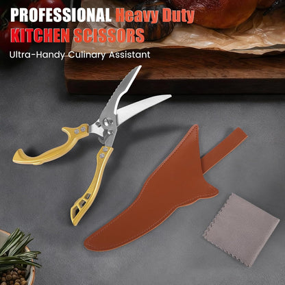 ANDONG Upgrade Heavy Duty Stainless Steel Kitchen Scissors - Professional Poultry Shears for Bone, Meat, Chicken, Fish, Turkey, Vegetables,Spring Loaded Multipurpose Ultra Sharp Utility Scissors