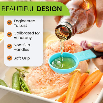Spring Chef Magnetic Measuring Cups and Spoons Set of 9, Nesting Kitchen Tool with Easy to Read Markings for Measuring Dry or Liquid Ingredient, BPA Free, Black