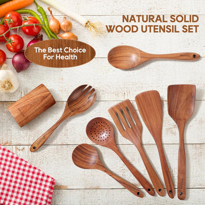 Wooden Ladle for Soup, 3 Size Teak Wood Ladle Spoon with Back Hooks, Heat Resistant Wooden Spoons for Cooking, Non-Stick, Comfortable Grip, Wood Kitchen Utensils Set for Serving, Stirring