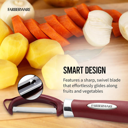 Farberware Pro2 Vegetable Peeler, Euro Peeler with Razor-Sharp Stainless Steel Blade, Swivel Peeler for Potatoes, Fruits, and Vegetables, Built-In Bud Remover, Dishwasher Safe