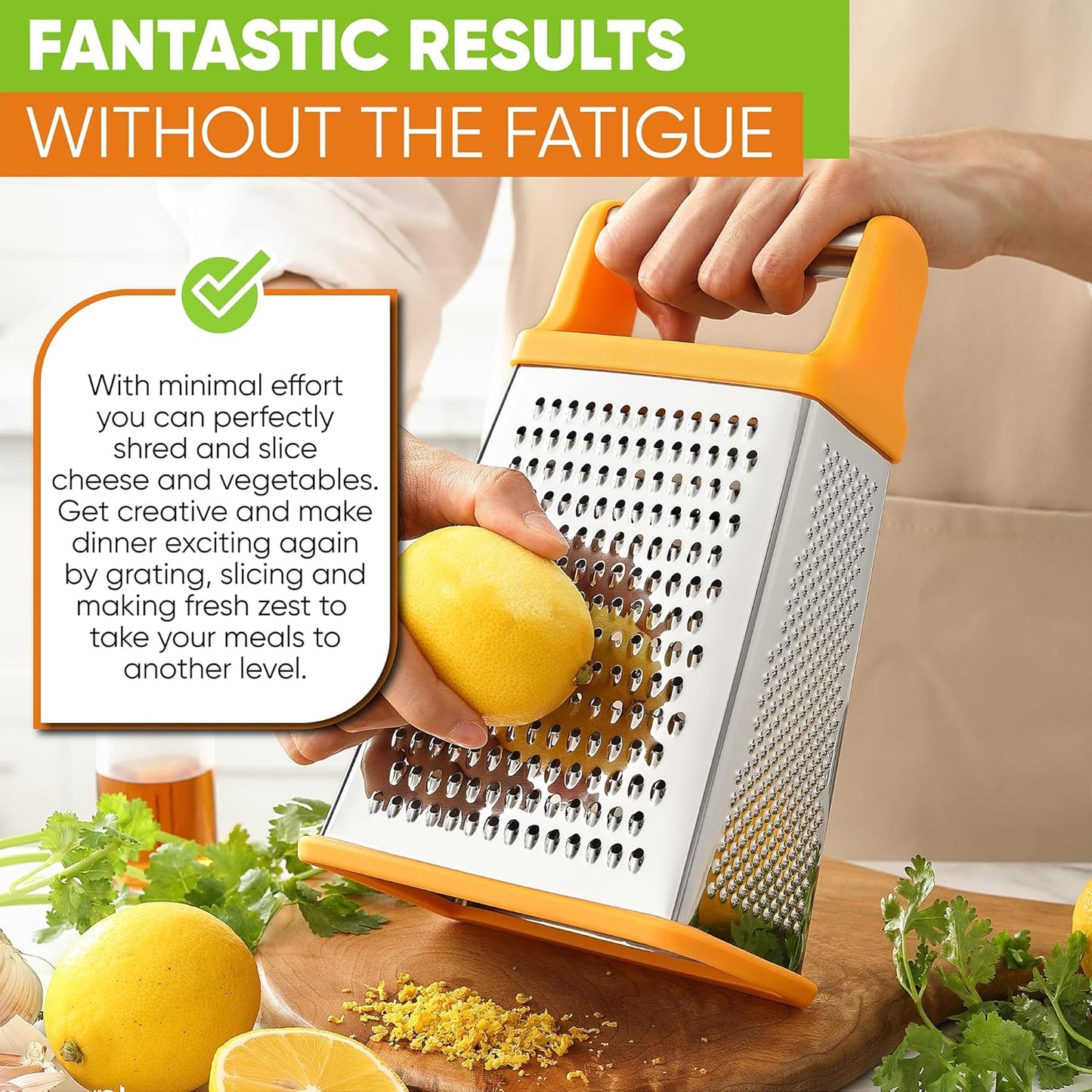Spring Chef Professional Cheese Grater - Stainless Steel, XL Size, 4 Sides - Perfect Box Grater for Parmesan Cheese, Vegetables, Ginger - Dishwasher Safe - Black