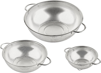 3-Piece Stainless Steel Mesh Micro-Perforated Strainer Colander Set (1-Quart, 2.5-Quart and 4.5-Quart)