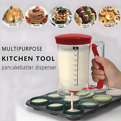 Pancake Batter Dispenser with Measuring Label, 4 Cup Capacity, 900ml With Squeeze Handle Kitchen Dispenser Bottle for Pancakes, Waffles, Muffins, Green