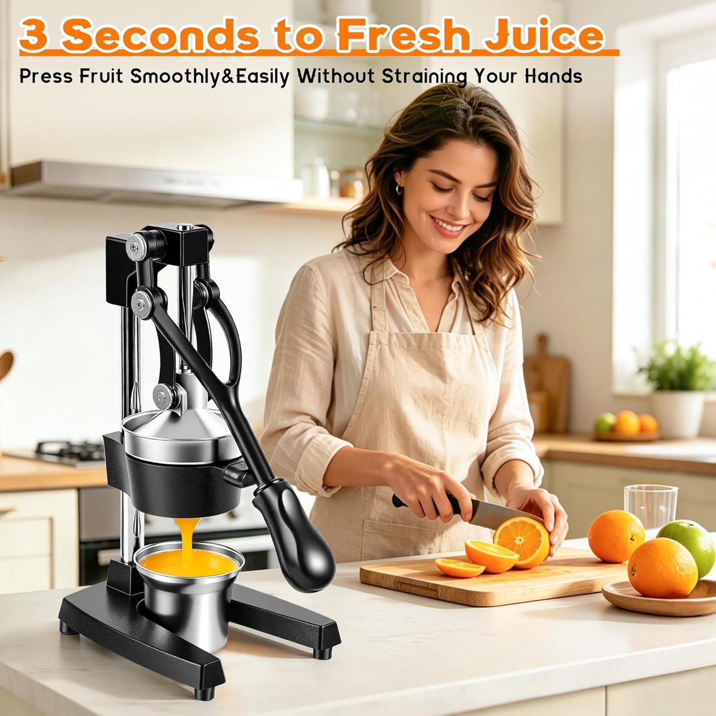 Cast Iron Juicer,Manual Juicer Heavy Duty,Juicer Press for Citrus Lemon Grapefruit Pomegranate, Hand Press Orange Squeezer for Home and Bar Use (Black)
