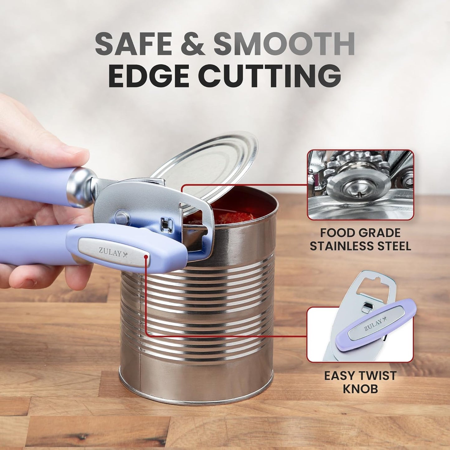 Zulay Kitchen Heavy Duty Stainless Steel Can Opener Manual with Bottle Opener - Rust Proof Manual Can Opener With Turn Knob & Comfy Soft Grip Handles - Cherry Red - Colors A