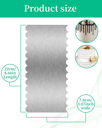 Cake Scraper Smoother Cake Decorating Supplies Kit 8.6 Inch Metal Bench Scraper for Baking Buttercream Smoother Stainless Steel Frosting Cake Comb Edge Side Jagged Comb for Cream Cake-1