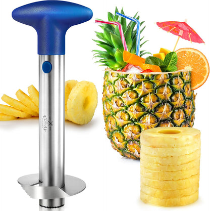 Zulay Kitchen Stainless Steel Pineapple Corer & Slicer – Heavy Duty Pineapple Cutter & Eye Removal Tool – Effortless Core Remover Tool with Sharp Reinforced Blade & Ergonomic Handle - Black
