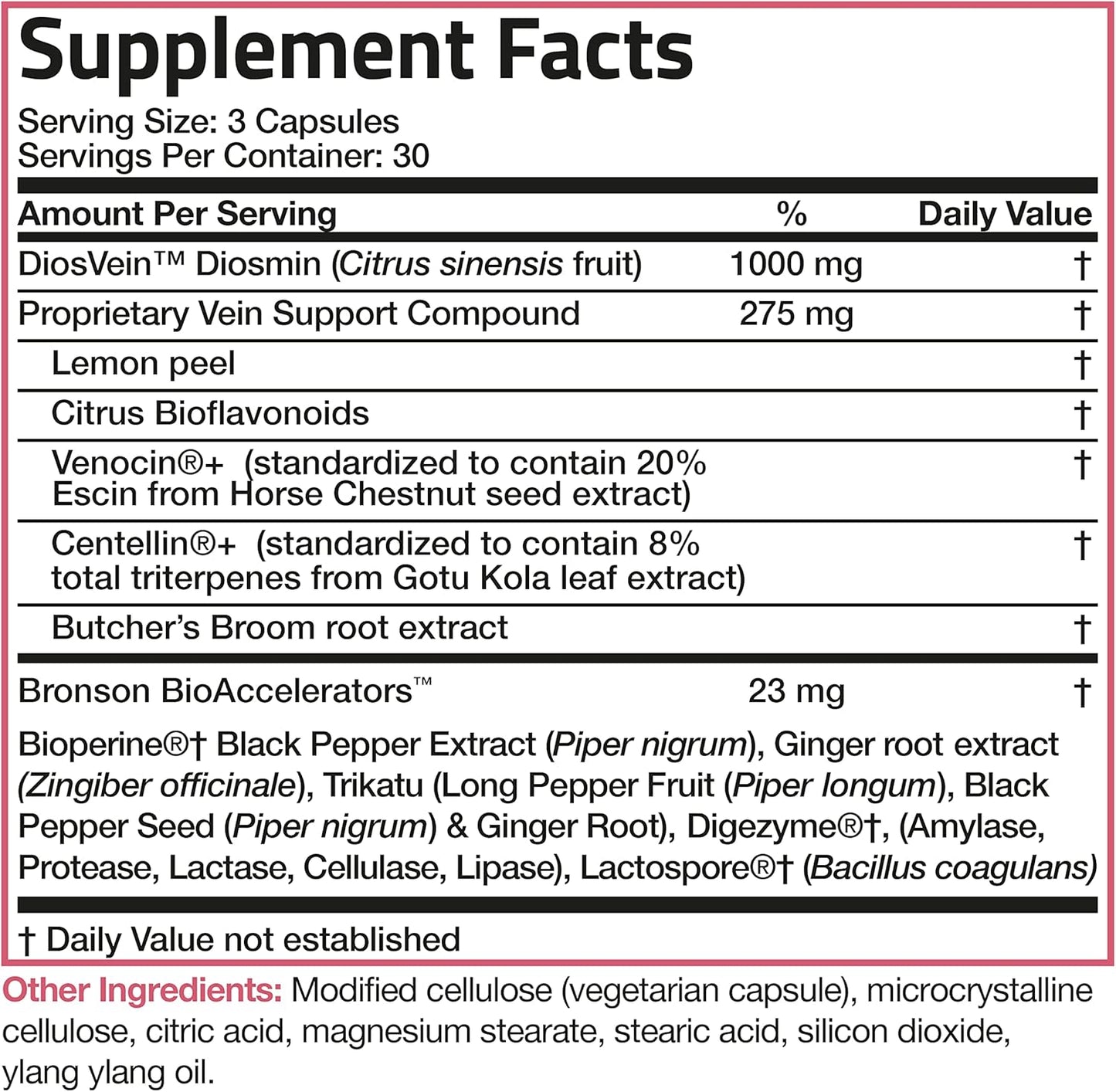 Bronson VeinAid Diosmin 1000mg DiosVein Varicose Vein Complex with Venocin & Centellin, 90 Vegetarian Capsules