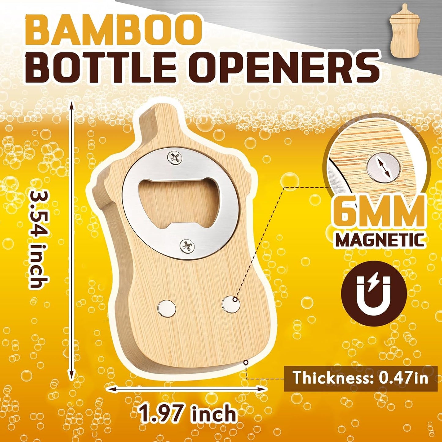 Vesici 100 Pcs Magnetic Bottle Opener 2.5in DIY Bamboo Round Shape Beer Openers Wooden Fridge Magnet Refrigerator Sticker Gift for Beer Lover Wedding Guest Kitchens Bars Parties